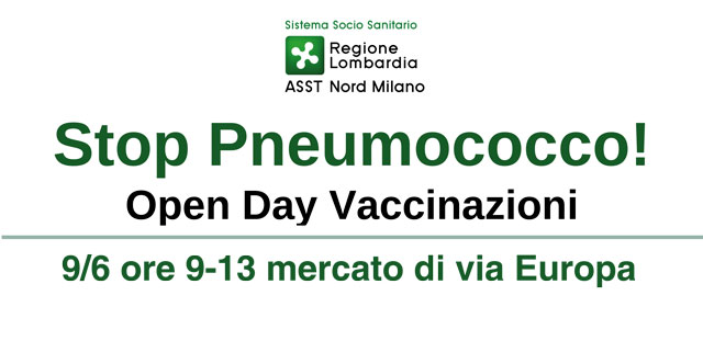 Domani 9/6 dalle 9 alle 13 Open Day vaccinazioni anti pneumococco c/o mercato via Europa
