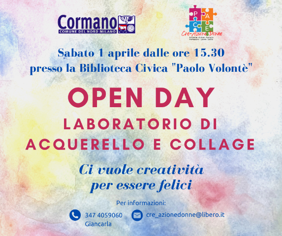 Open day laboratorio di acquerello e collage in Biblioteca Paolo Volontè
