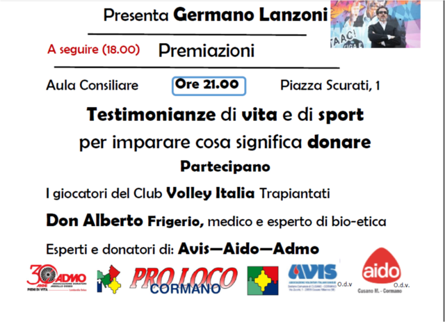 Il senso profondo del donare. Con Italia Volley Trapiantati, Don Alberto Frigerio, Avis, Admo e Aido