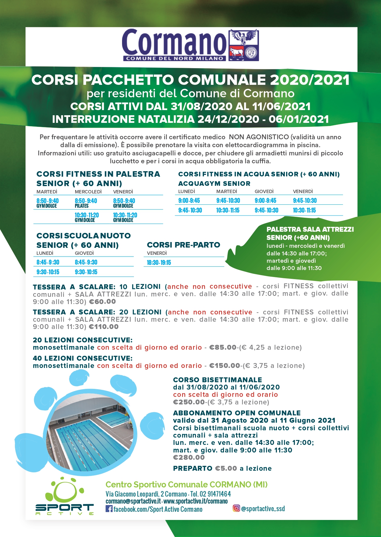 Aperte le iscrizioni ai corsi "convenzionati" in piscina per residenti over 60 e preparto