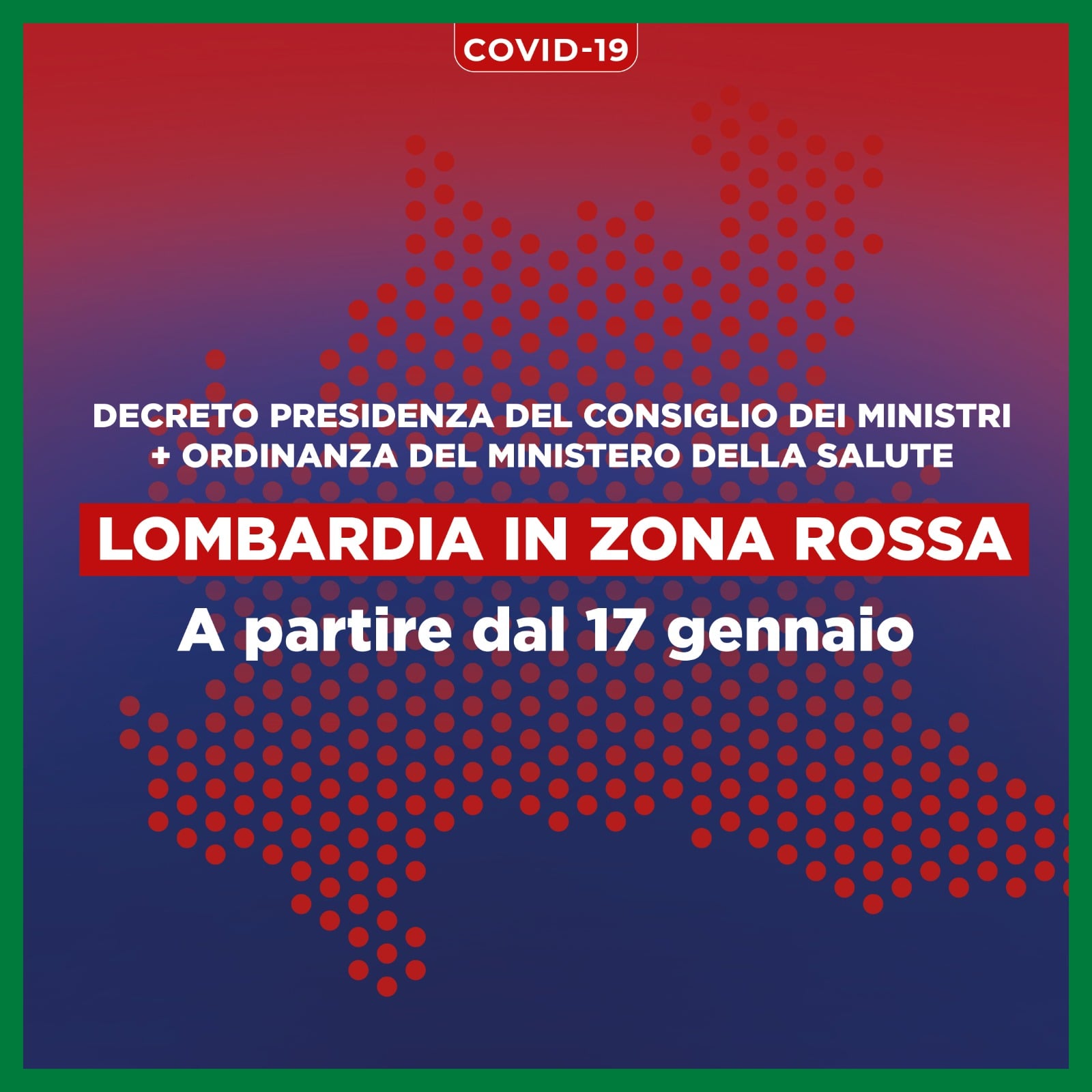 Coronavirus: Lombardia in zona rossa fino al 31 gennaio
