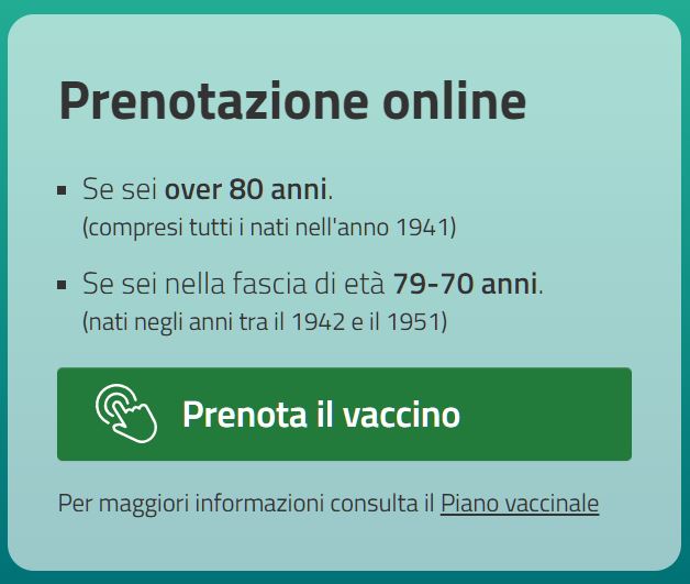 Vaccino antiCovid: dall'8 aprile aperte prenotazioni da 70 anni (nati nel 1951) e precedenti