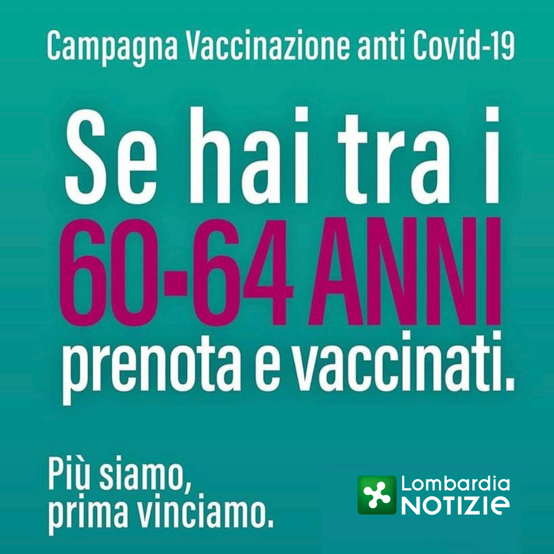 Vaccino antiCovid: dal 22 aprile aperte prenotazioni da 60 anni (nati nel 1961) e precedenti
