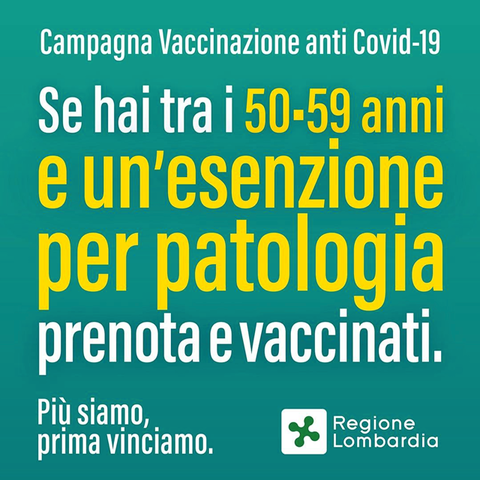 Vaccino anti-Covid: dal 28 aprile aperte prenotazioni per cittadini fragili 50-59 anni