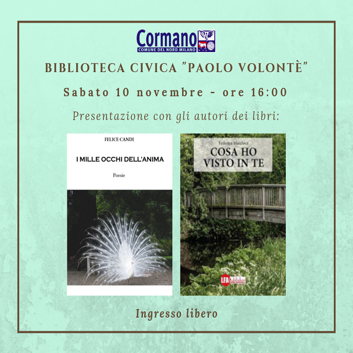Sabato 10 novembre presentazione libri in biblioteca 