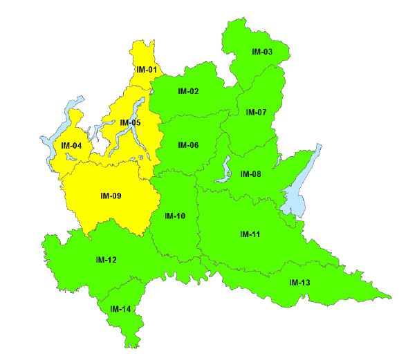 Allerta meteo, codice giallo in Lombardia