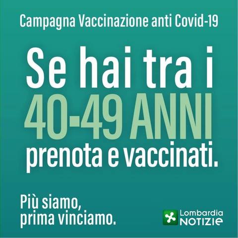 Vaccino anti-Covid: dal 20 maggio aperte prenotazioni da 40 anni (nati nel 1981) e precedenti 