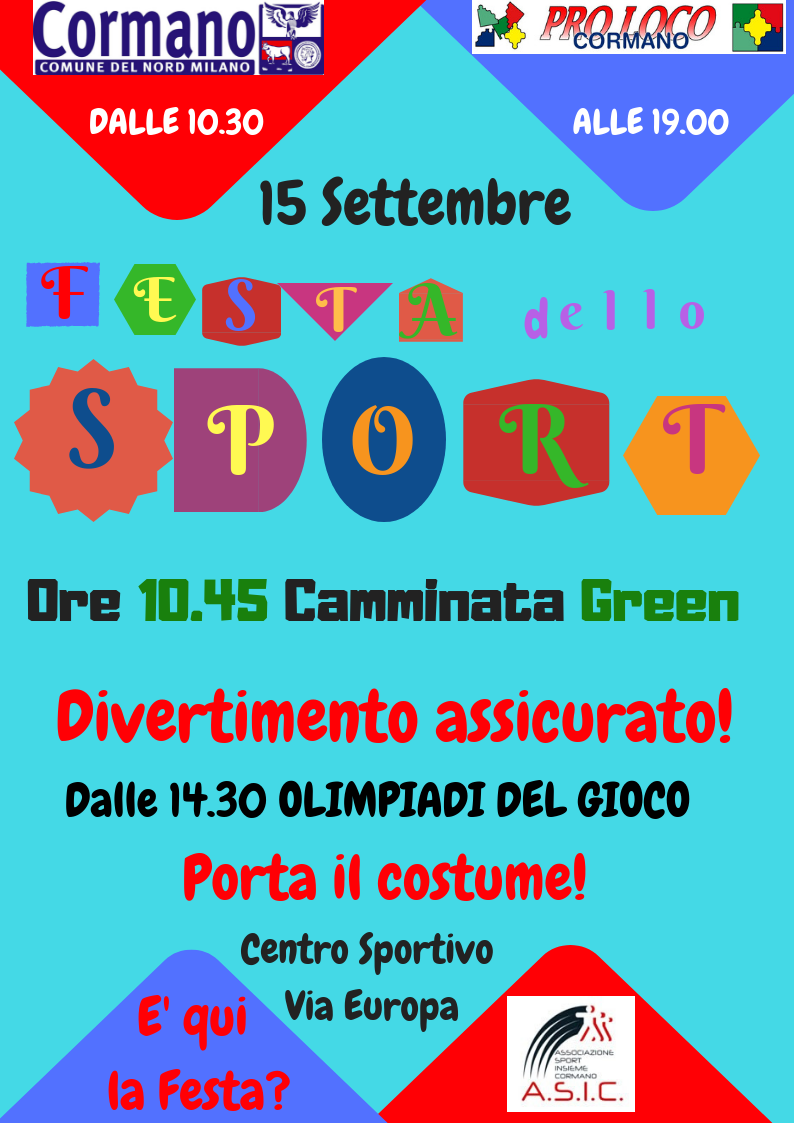 Il 15 settembre novità e divertimento assicurato  alla 17^ Festa dello Sport